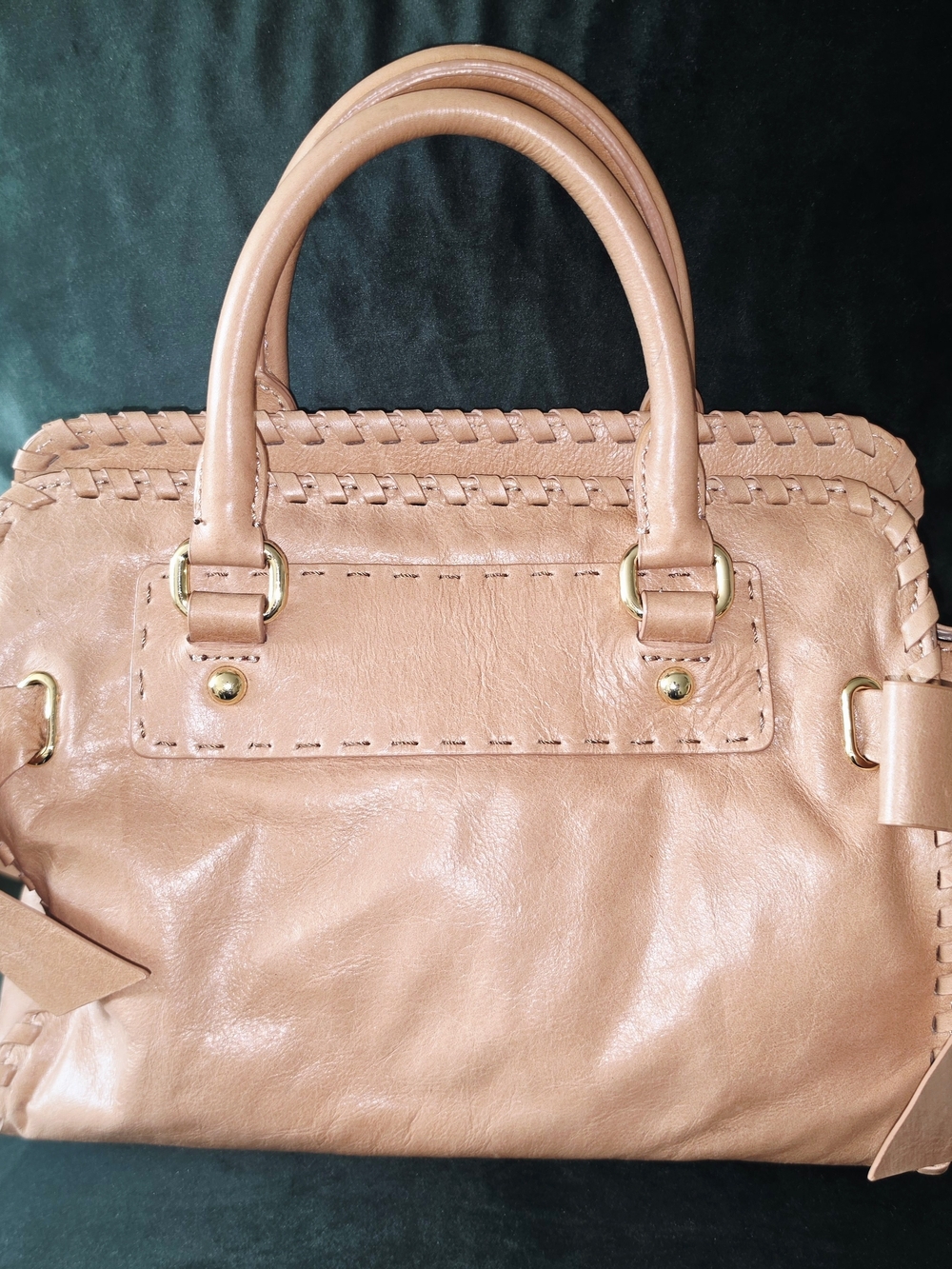Talbots Blush Tan Leather Satchel with Gold Hardware
